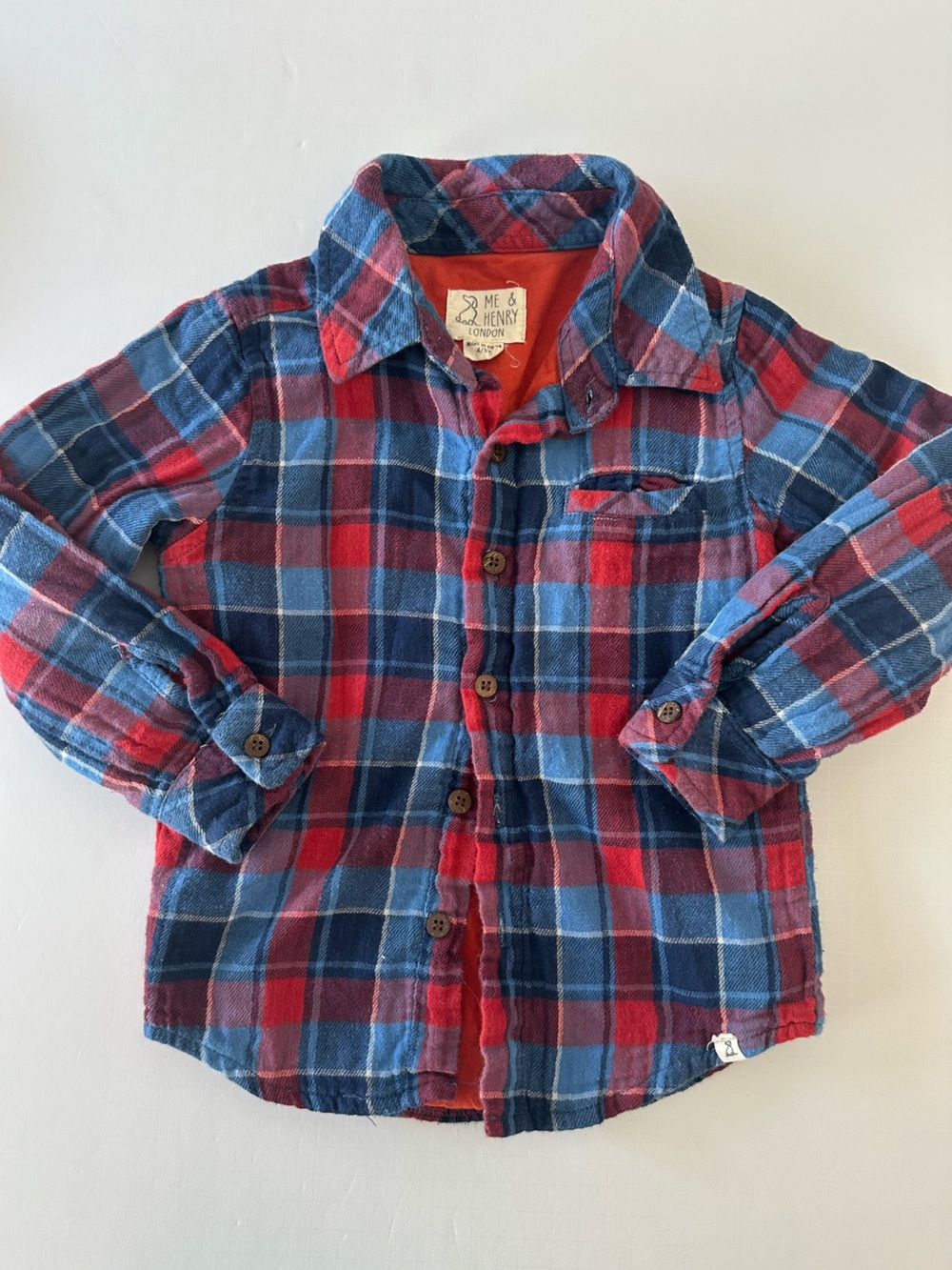 Me and Henry London Boys Long Sleeve Flannel Button Down Shirt Size 4 Play Cond.